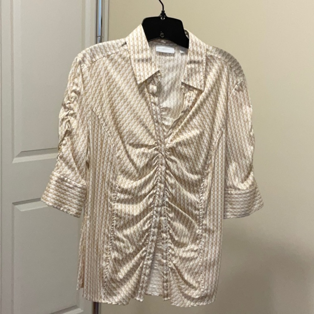 Tan and white button down blouse